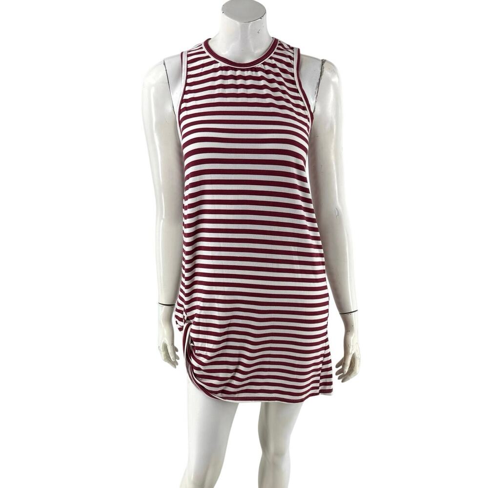 Poof Womens Tank Dress Size Small Red White Striped Cutout Back Knotted Hem